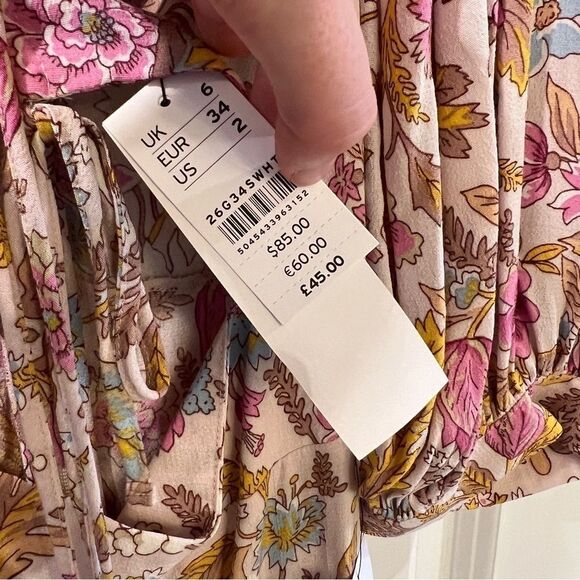 Topshop cutout floral print midi dress Sz US 2. NWT NEW pink white - Picture 9 of 9